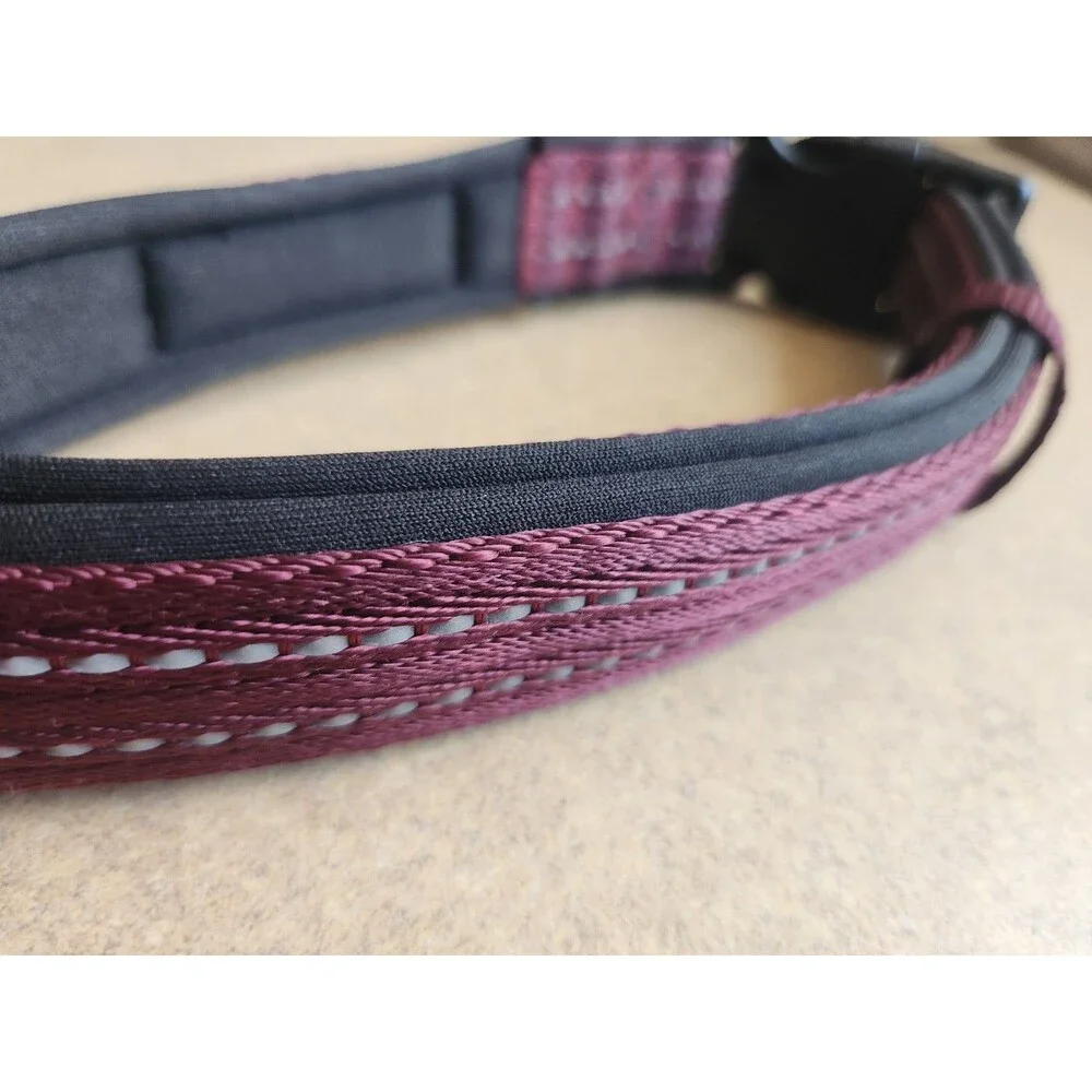 Play On Large Dog Collar 18 To 26 Inch Padded & Reflective Burgundy